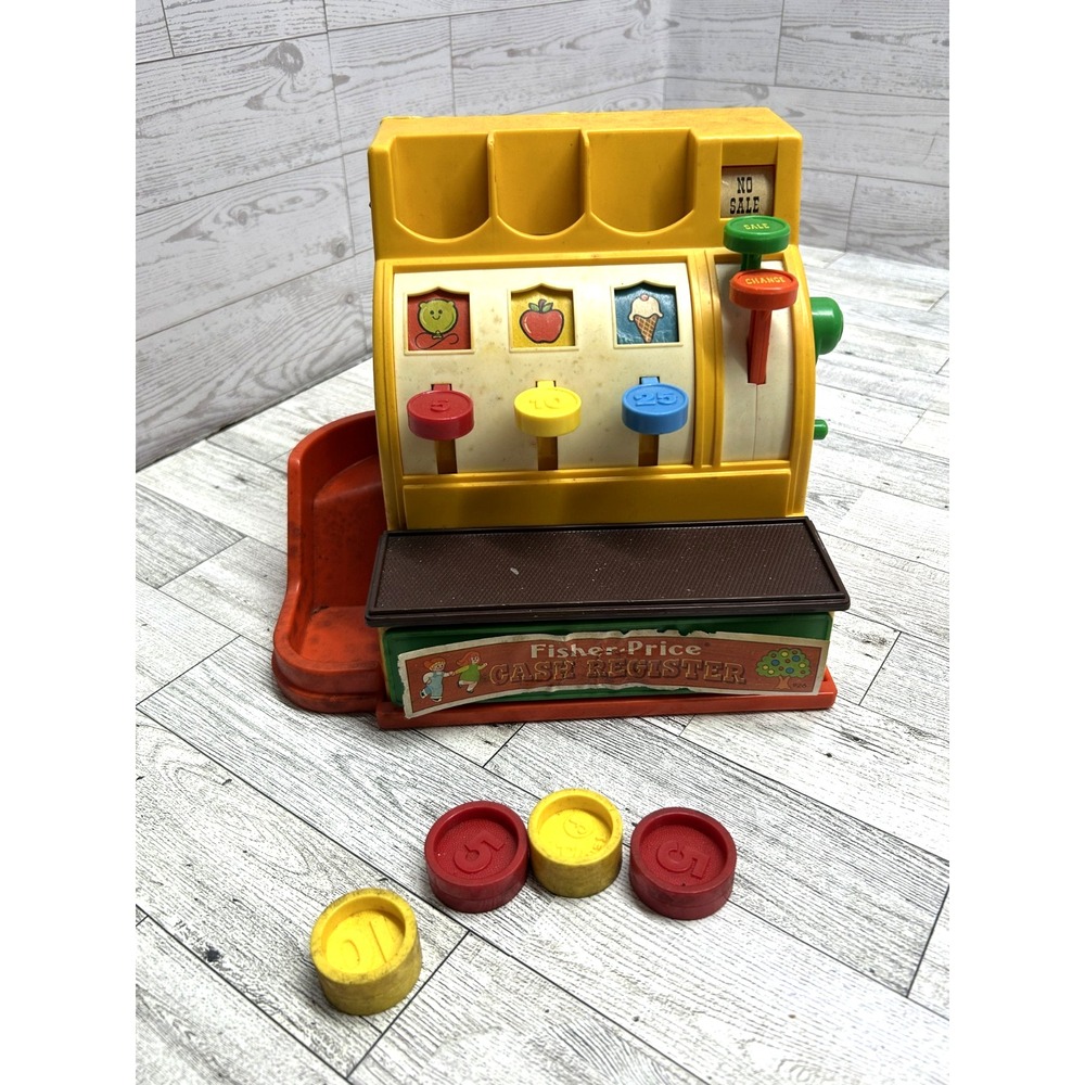 VINTAGE 1974 Fisher Price CASH REGISTER With‎ Coins Works